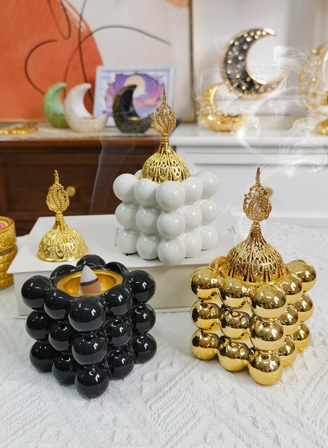 Gold Ceramic Cube Incense Burner, Handheld Incense Holder,Incense smoke oven, Elegant Home Decor for Living Room & Bedroom - Image 4